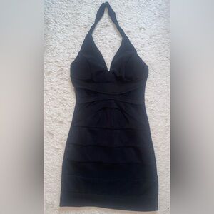 Mesh body con halter dress